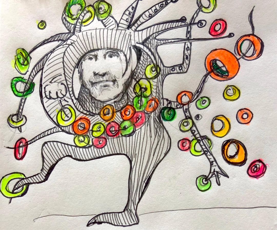 Drawing No. 324, 'Always resourceful, Doug spent his time in quarantine cataloging his Froot Loops.', posted JUL 18, 2020