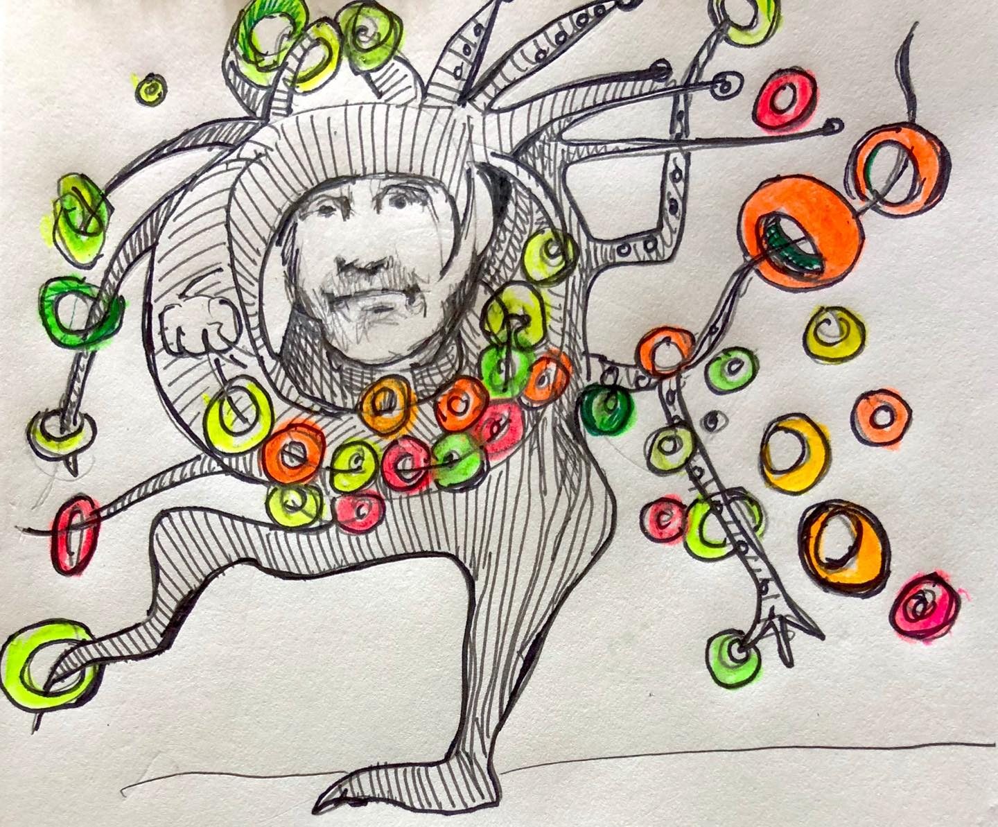 Drawing No. 324, 'Always resourceful, Doug spent his time in quarantine cataloging his Froot Loops.', posted JUL 18, 2020