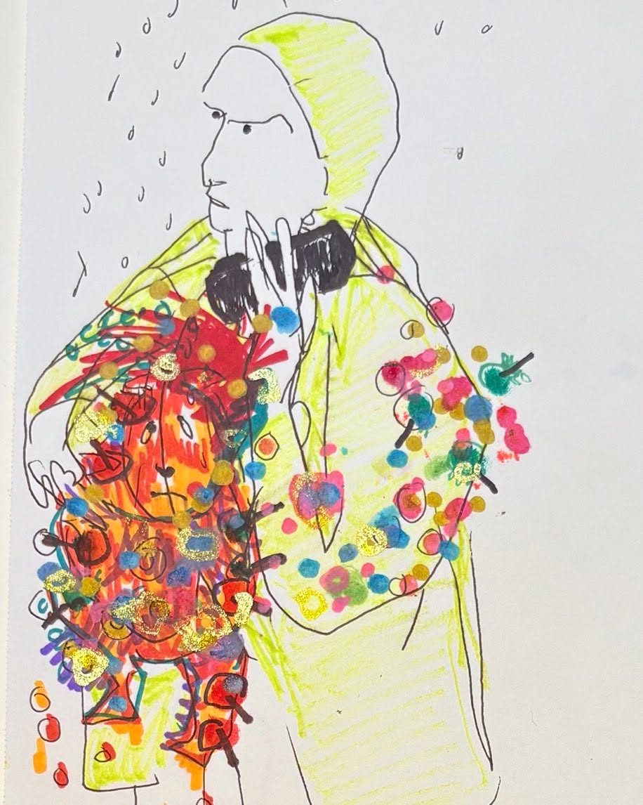 Drawing No. 2,255, 'With his beach day rained out, Molson made a sand castle out of Gorilla Glue and Froot Loops.', posted AUG 1, 2025