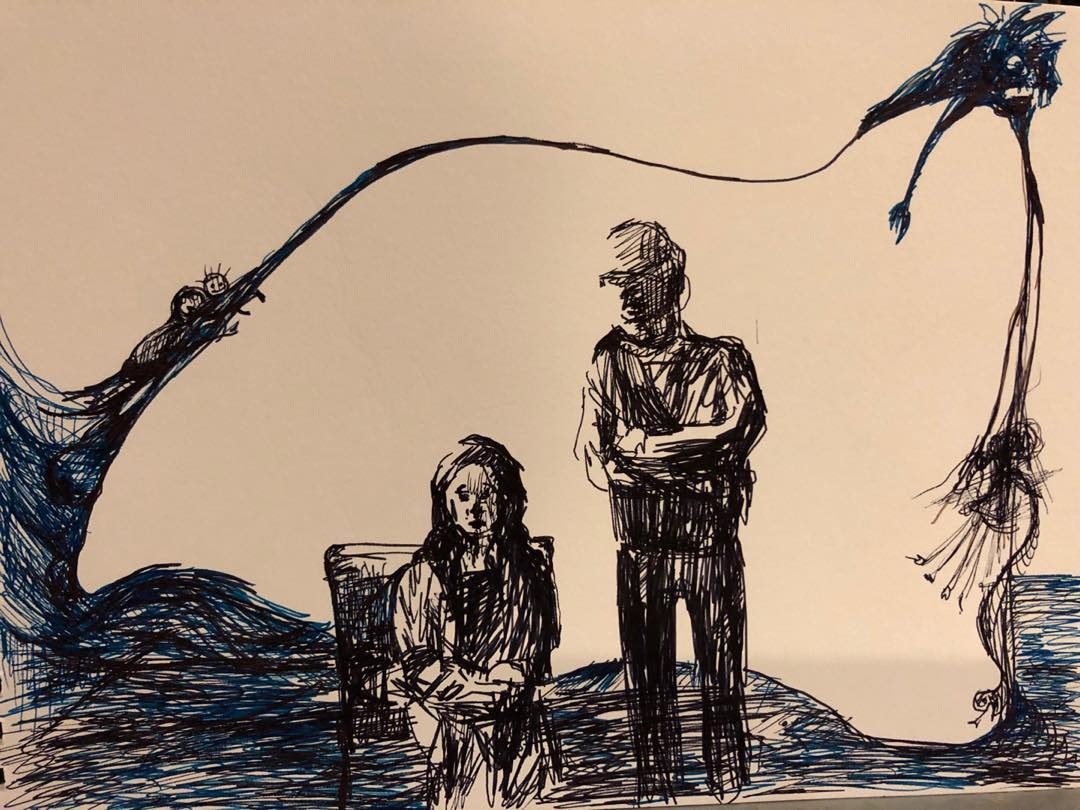 Drawing No. 100, 'Come here often? #inktober #inktober2019', posted OCT 9, 2019