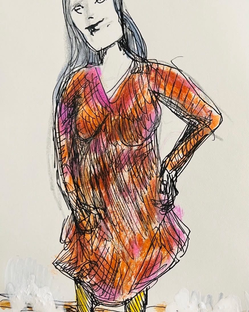 Drawing No. 2,024, 'A morning latte did wonders for Sadie's knees.', posted DEC 30, 2024