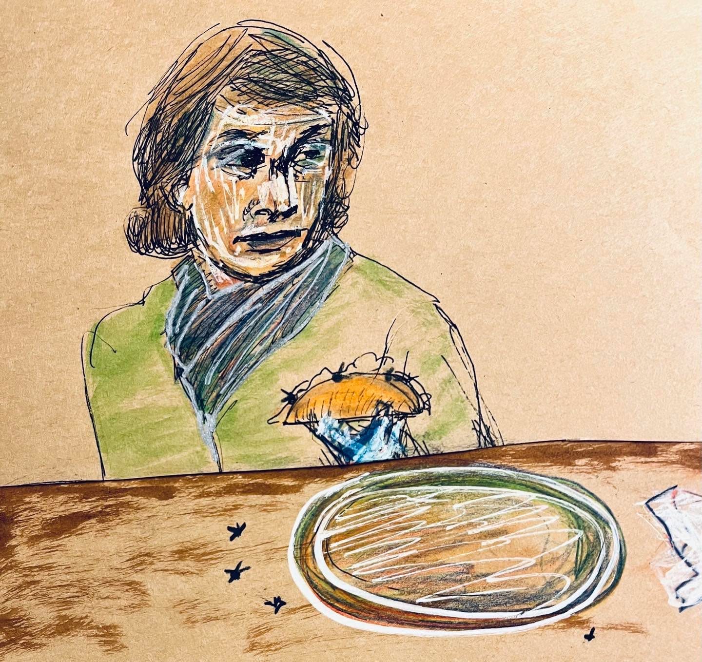 Drawing No. 1,324, 'Nan was wary about the new house special, tick tacos.', posted MAR 6, 2023