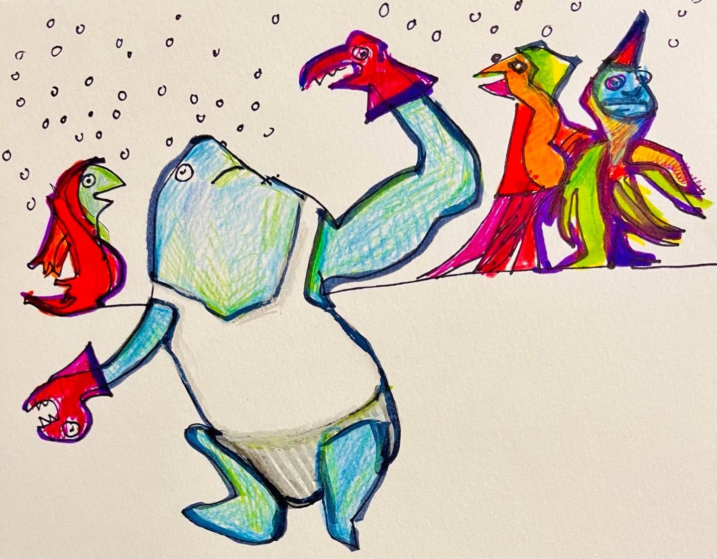 Drawing No. 1,707, 'Martin saw the poetry and magic of the oven mitt.', posted MAR 8, 2024