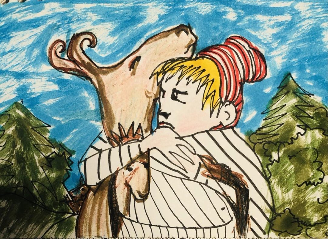 Drawing No. 805, 'Bambi worried about Covid and Harry worried about deer ticks, but some hugs were important.', posted OCT 15, 2021