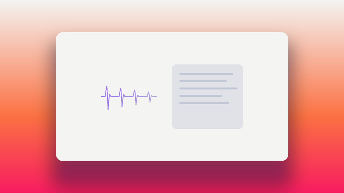 Abstract illustration of a heartbeat pulse in Oasys purple feeding into a written note