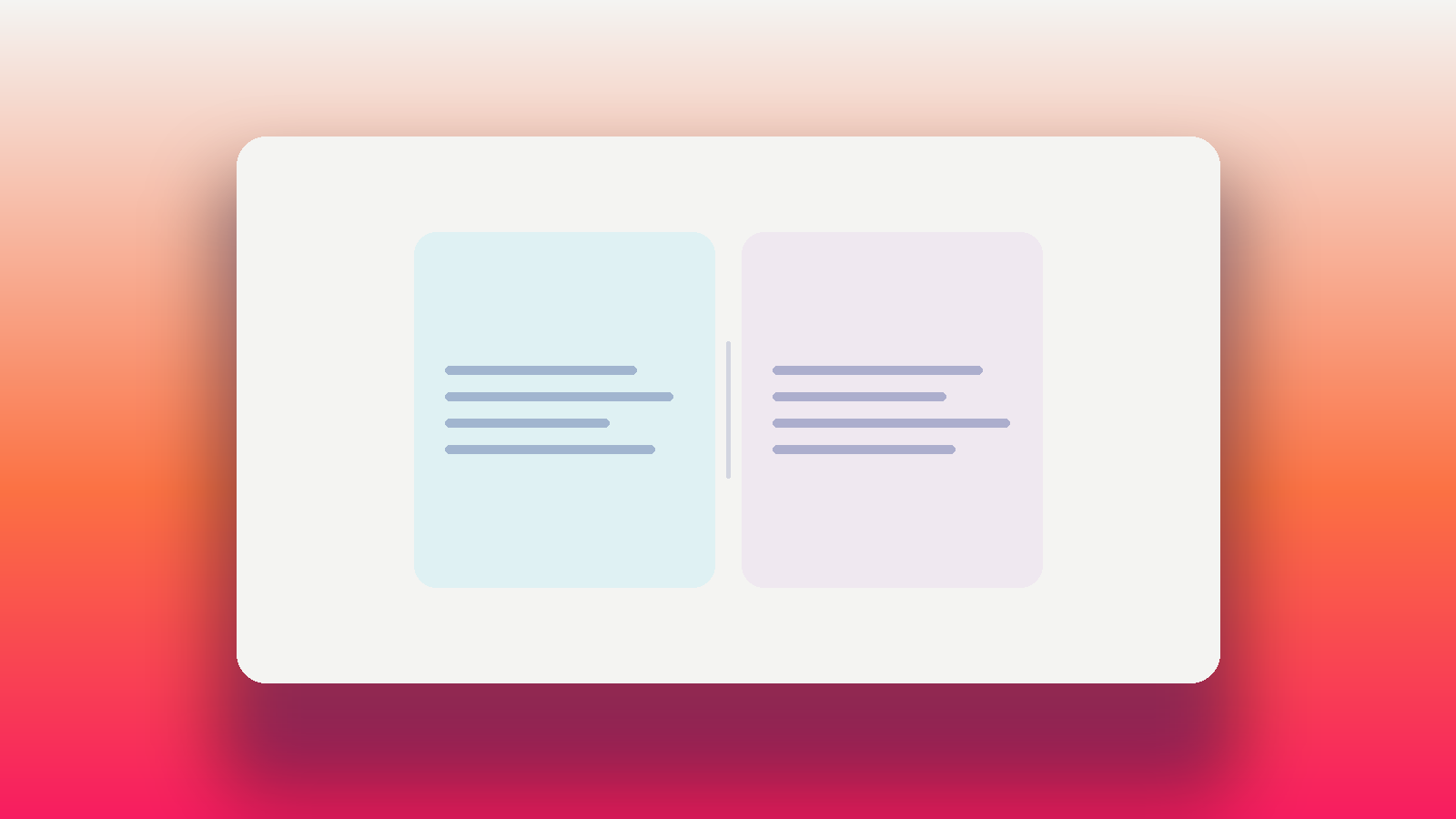 Abstract illustration of two neutral panels side by side, pale sky blue and pale lavender, neither in Oasys purple since neither product being compared is Oasys