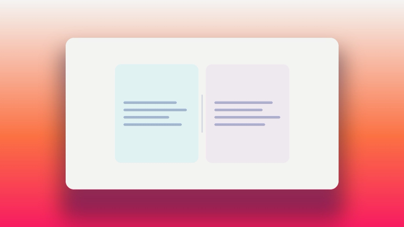 Abstract illustration of two neutral panels side by side, pale sky blue and pale lavender, neither in Oasys purple since neither product being compared is Oasys