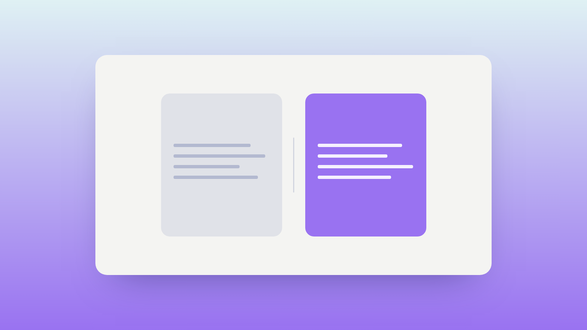 Abstract illustration of two panels meeting at a seam, one neutral and one in Oasys purple