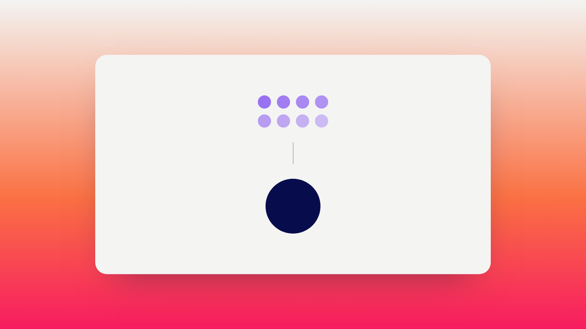 Abstract illustration of eight individual records converging into a single solid circle