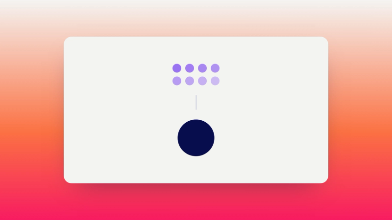 Abstract illustration of eight individual records converging into a single solid circle