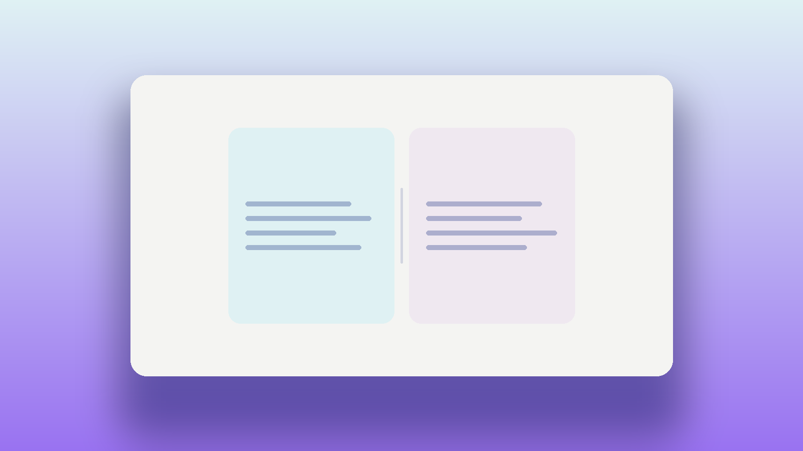 Abstract illustration of two neutral panels, pale sky blue and pale lavender, representing a comparison where neither format is the platform's own