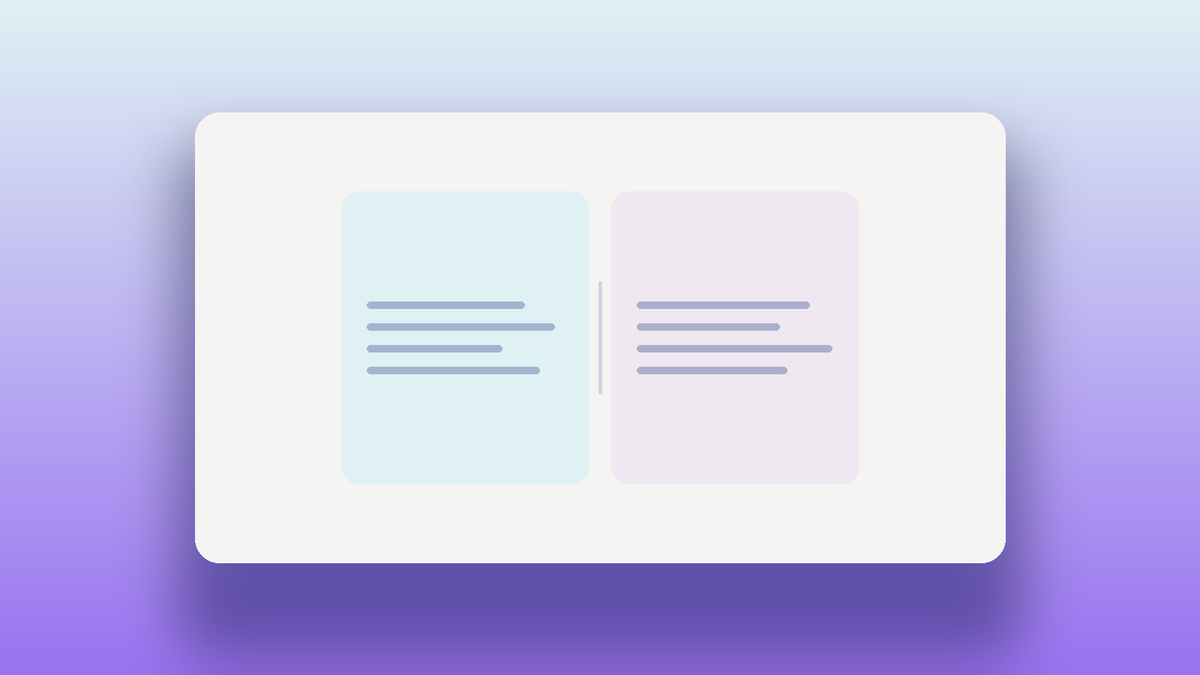 Abstract illustration of two neutral panels, pale sky blue and pale lavender, representing a comparison where neither format is the platform's own