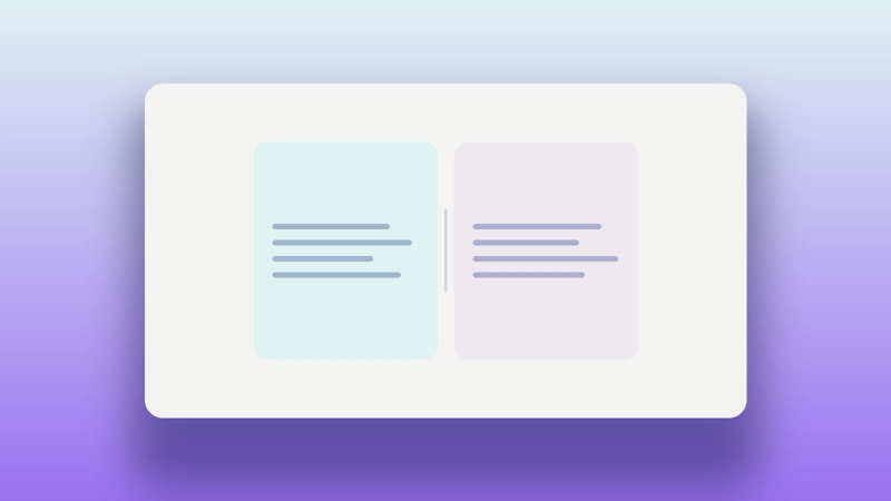 Abstract illustration of two neutral panels, pale sky blue and pale lavender, representing a comparison where neither format is the platform's own