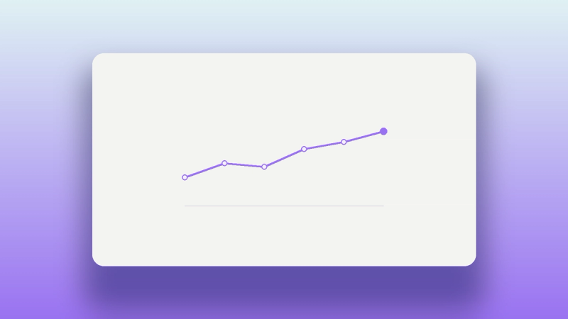 Abstract illustration of a rising trend line in Oasys purple across session points, the most recent point highlighted
