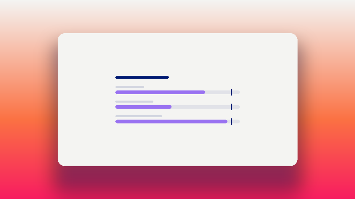 Abstract illustration of three measurable bars in Oasys purple closing in on a target line