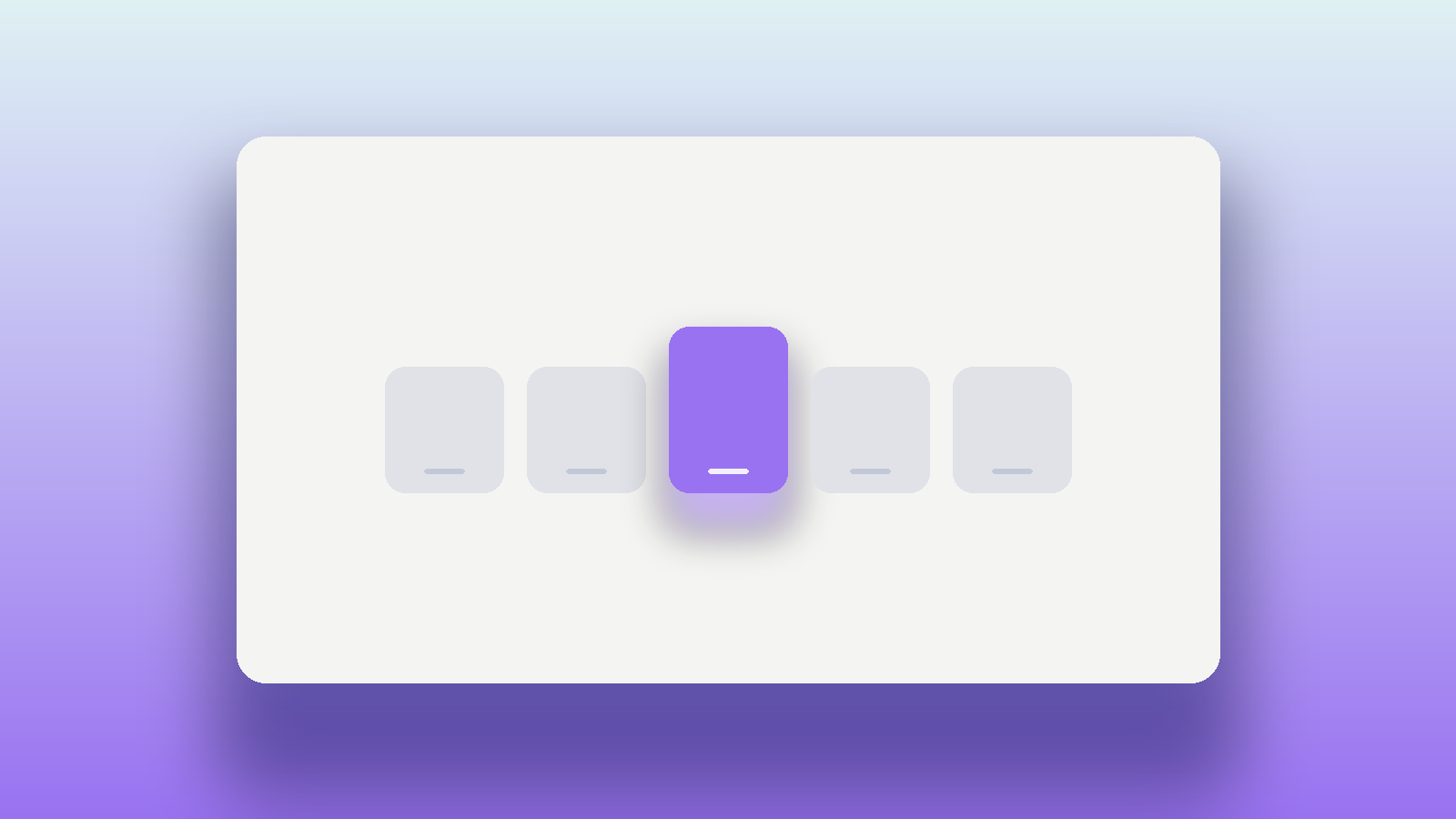 Five option tiles in a row, the middle tile lifted and highlighted in purple, representing the recommended alternative among several options