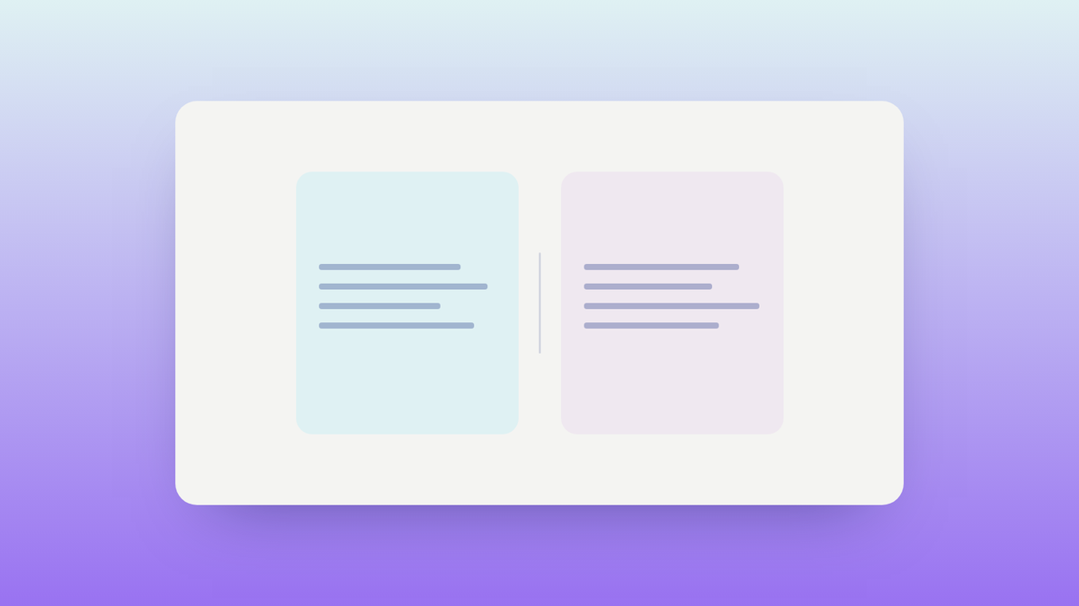 Abstract illustration of two evenly weighted panels in pale sky and lavender, representing a neutral comparison