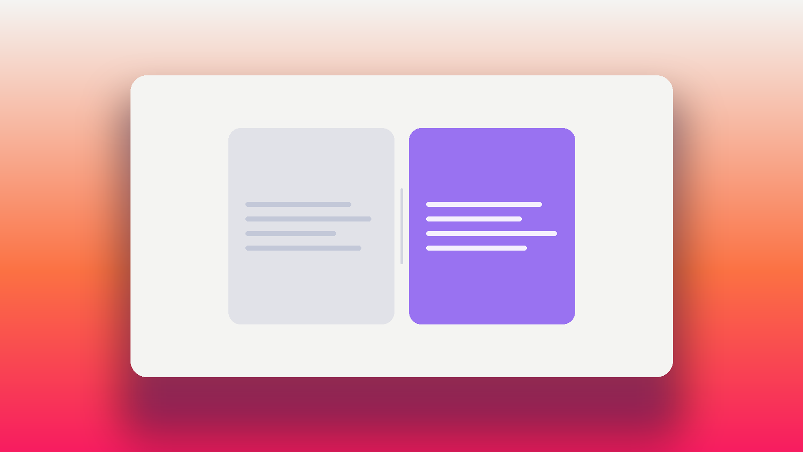 Abstract illustration of two panels meeting at a seam, one neutral and one in Oasys purple