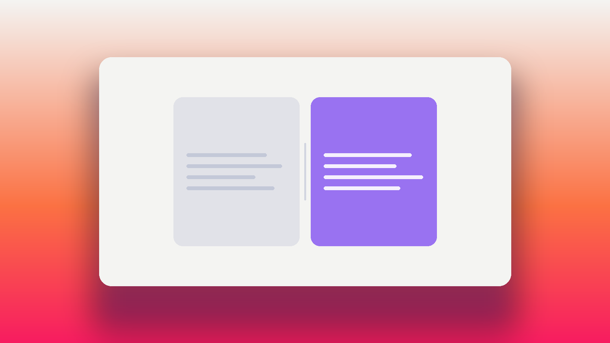 Abstract illustration of two panels meeting at a seam, one neutral and one in Oasys purple