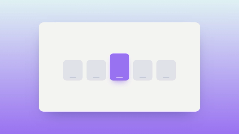 Abstract illustration of five options side by side with one lifted and filled in Oasys purple