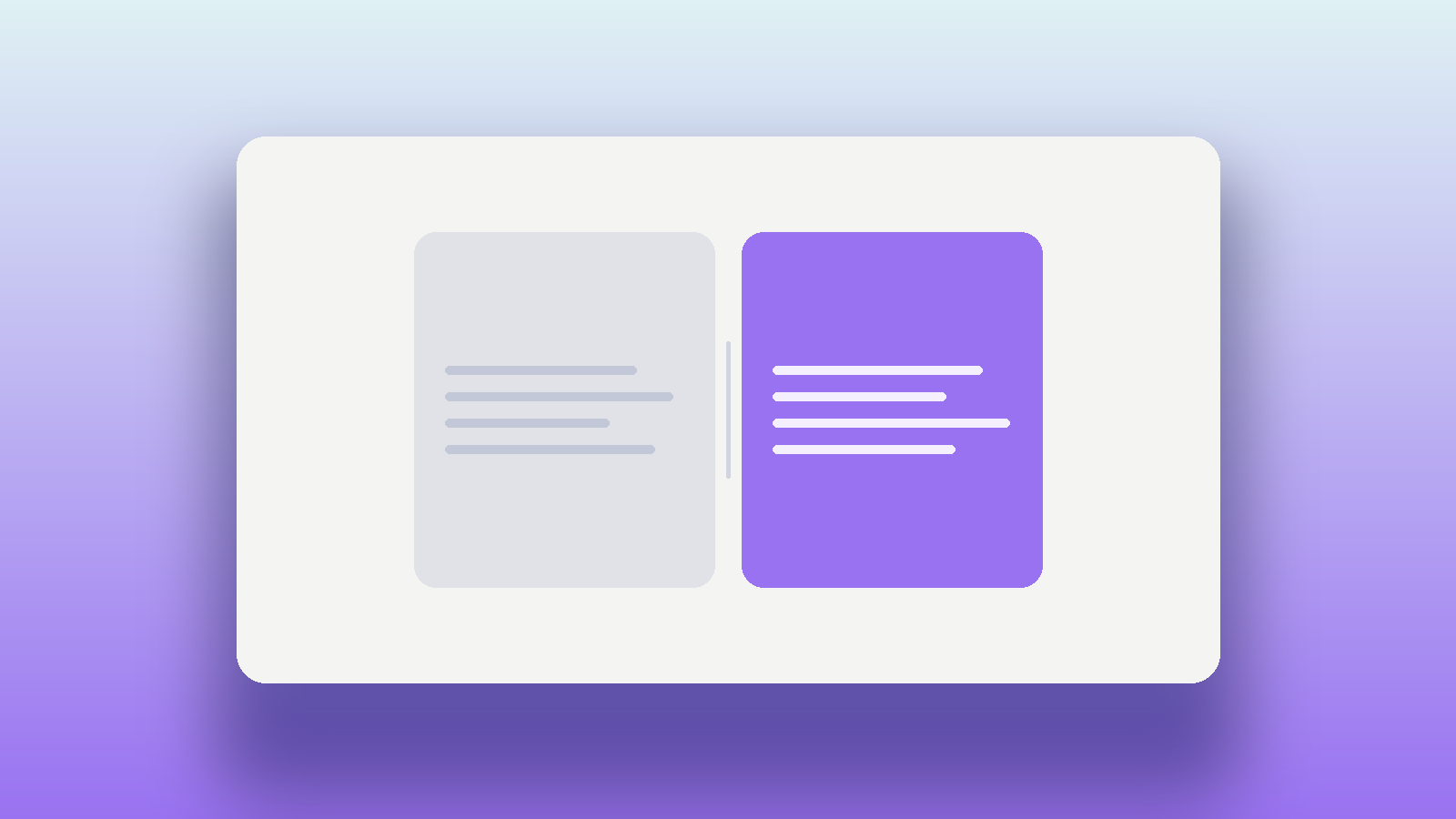 Two panels side by side, a neutral gray panel representing TheraNest and a purple panel representing Oasys, illustrating a head-to-head comparison