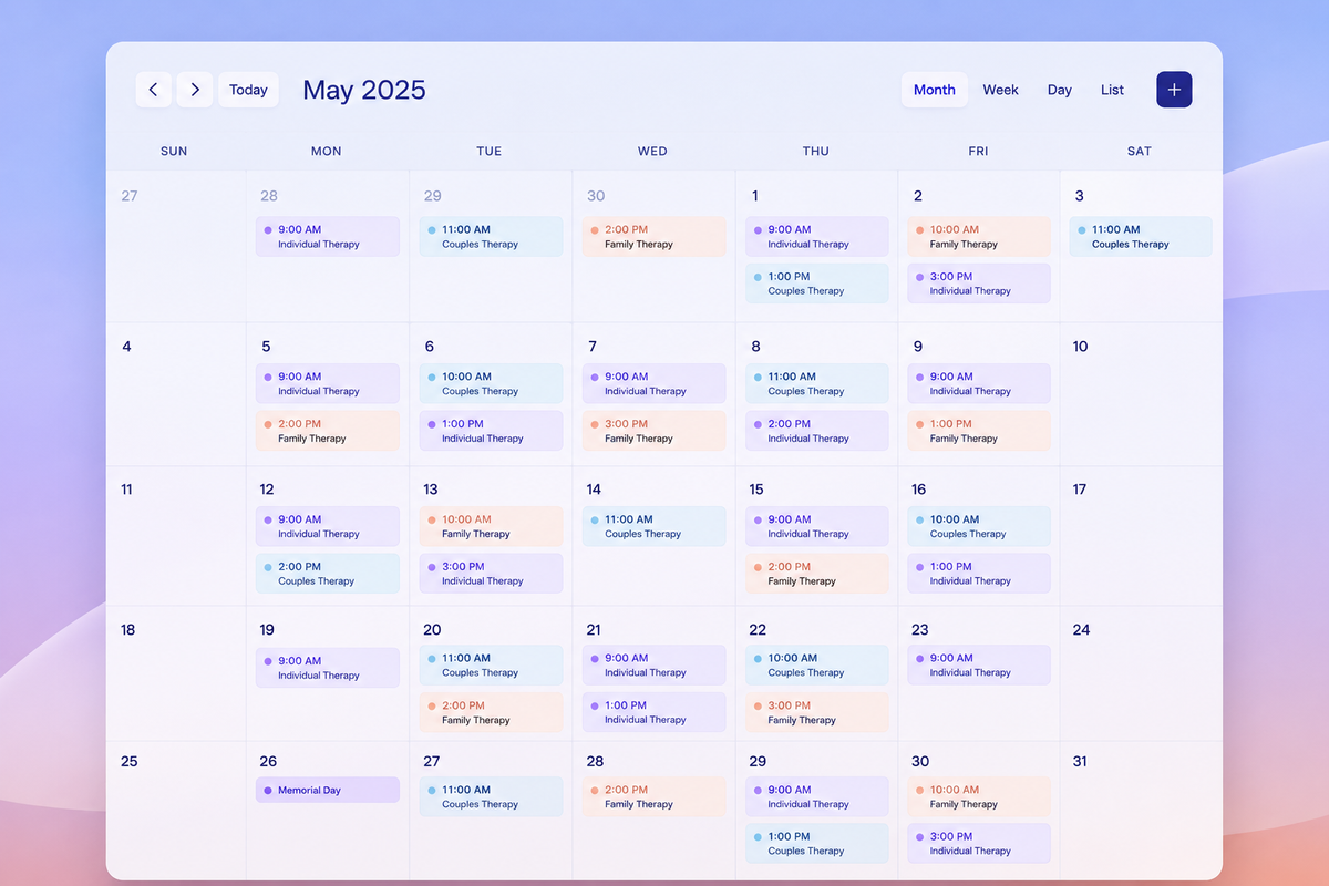 A calendar densely filled with appointments, representing the scheduling complexity of a growing group therapy practice