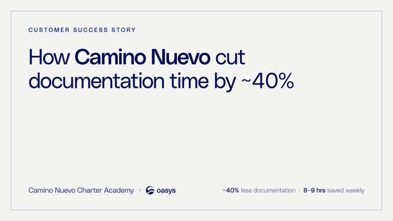 Camino Nuevo × Oasys — customer success story: ~40% less documentation time
