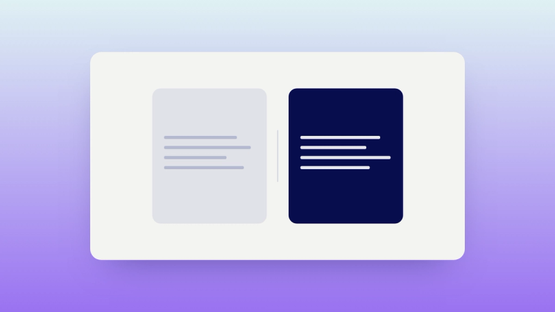 Abstract illustration of two panels meeting at a seam, one neutral and one in Oasys deep navy