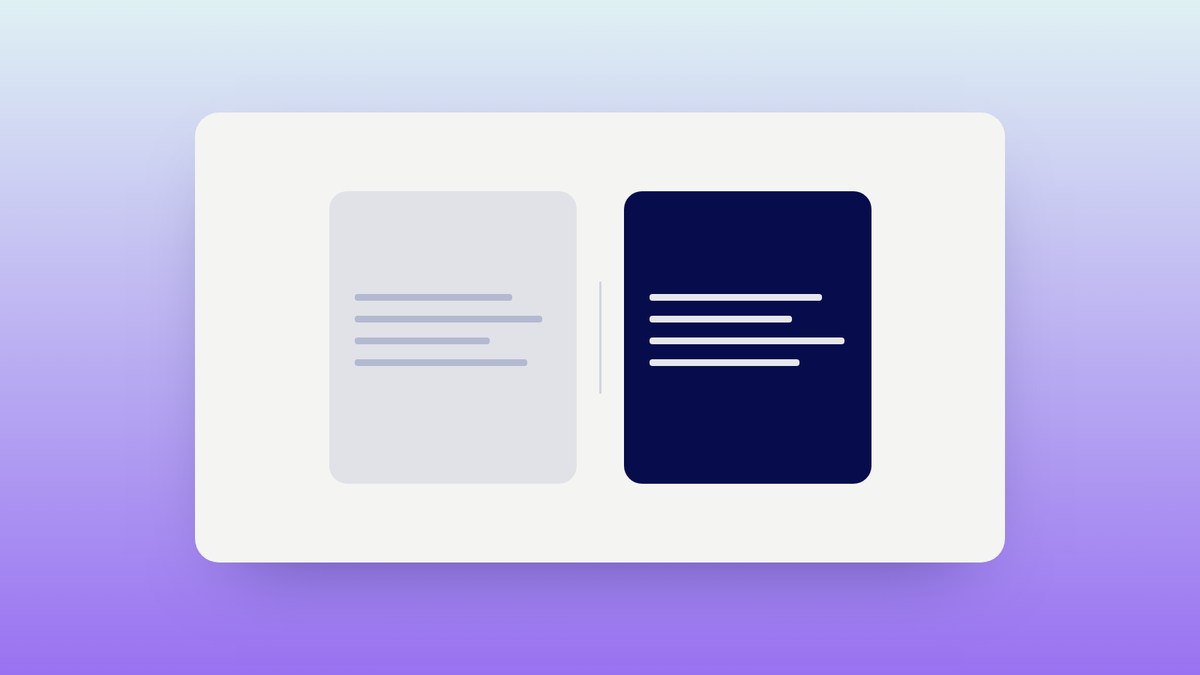 Abstract illustration of two panels meeting at a seam, one neutral and one in Oasys deep navy
