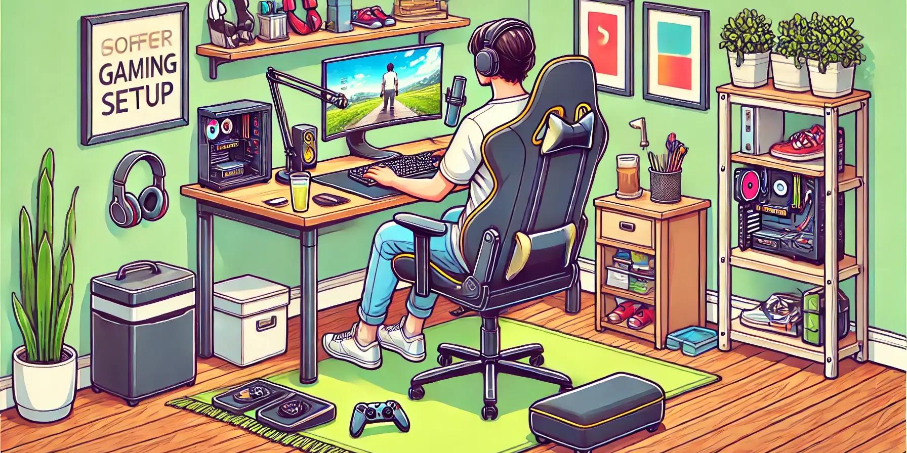 a man is sitting in a gaming chair in front of a computer .