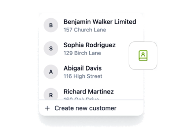 A saved customer list with a Create new customer button