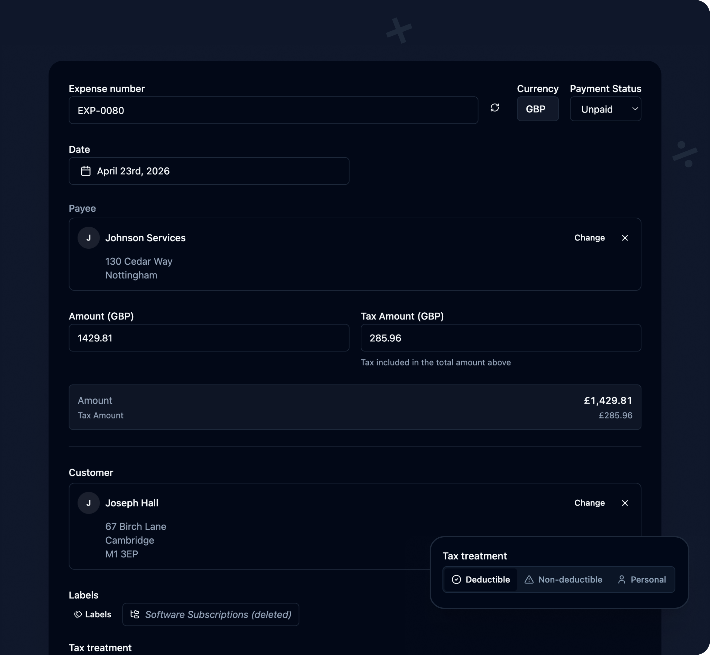 Expense Tracking & Receipts