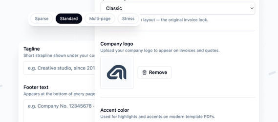 PDF template and branding settings