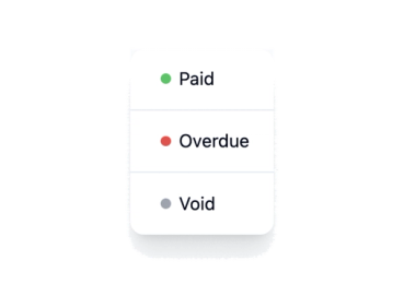 A status menu listing Paid, Overdue and Void