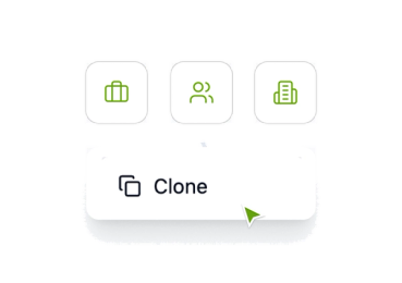 Three customer type icons above a Clone button with a cursor