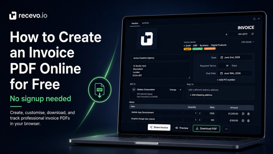 recevo.io invoice builder - create free invoice PDFs with recevo.io