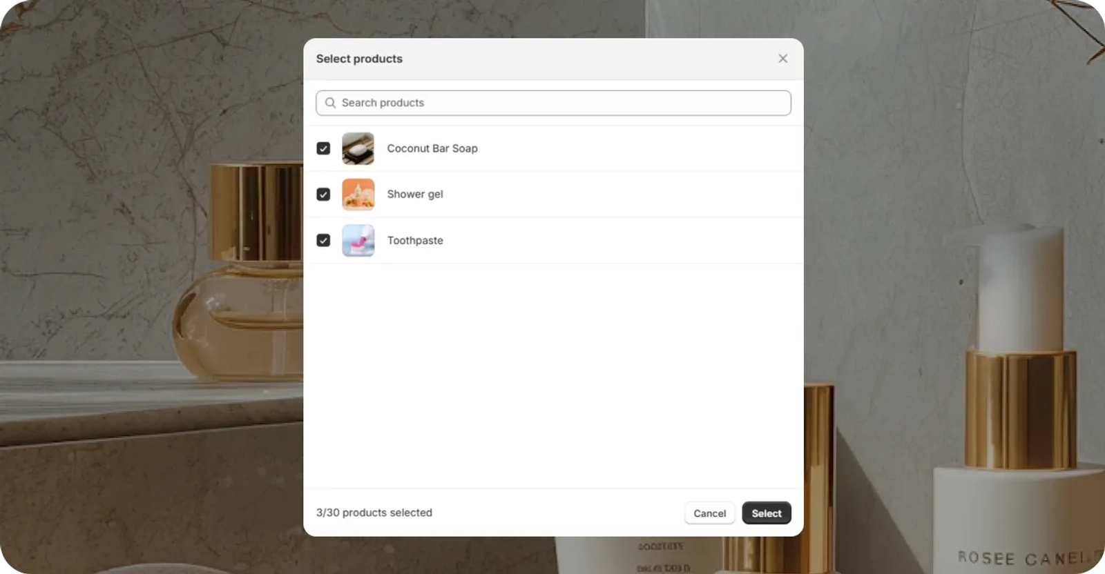 Select the products you want to bundle