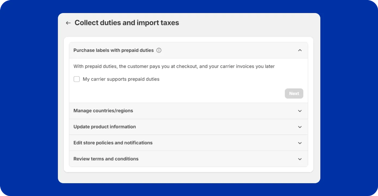 Shopify duties and import taxes