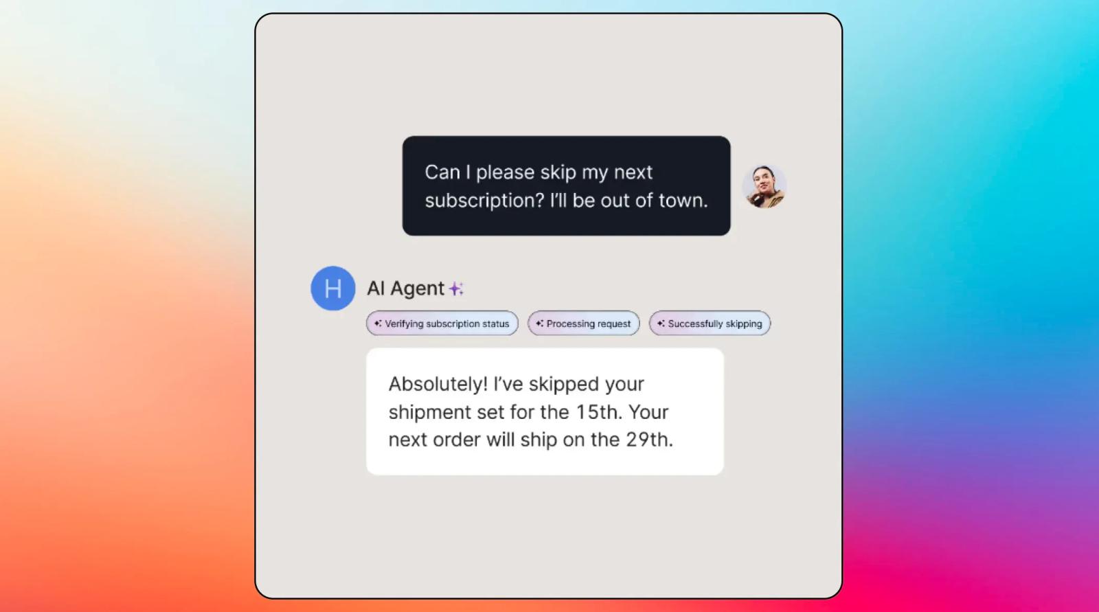 An example of handling issues by the Gorgias AI agent
