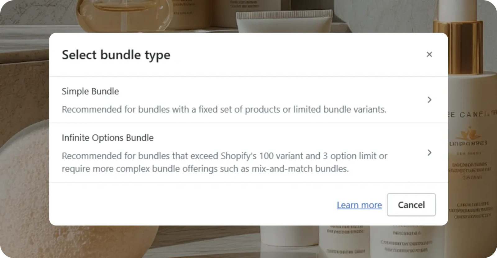 Select Simple Bundle, then click Create New Bundle product