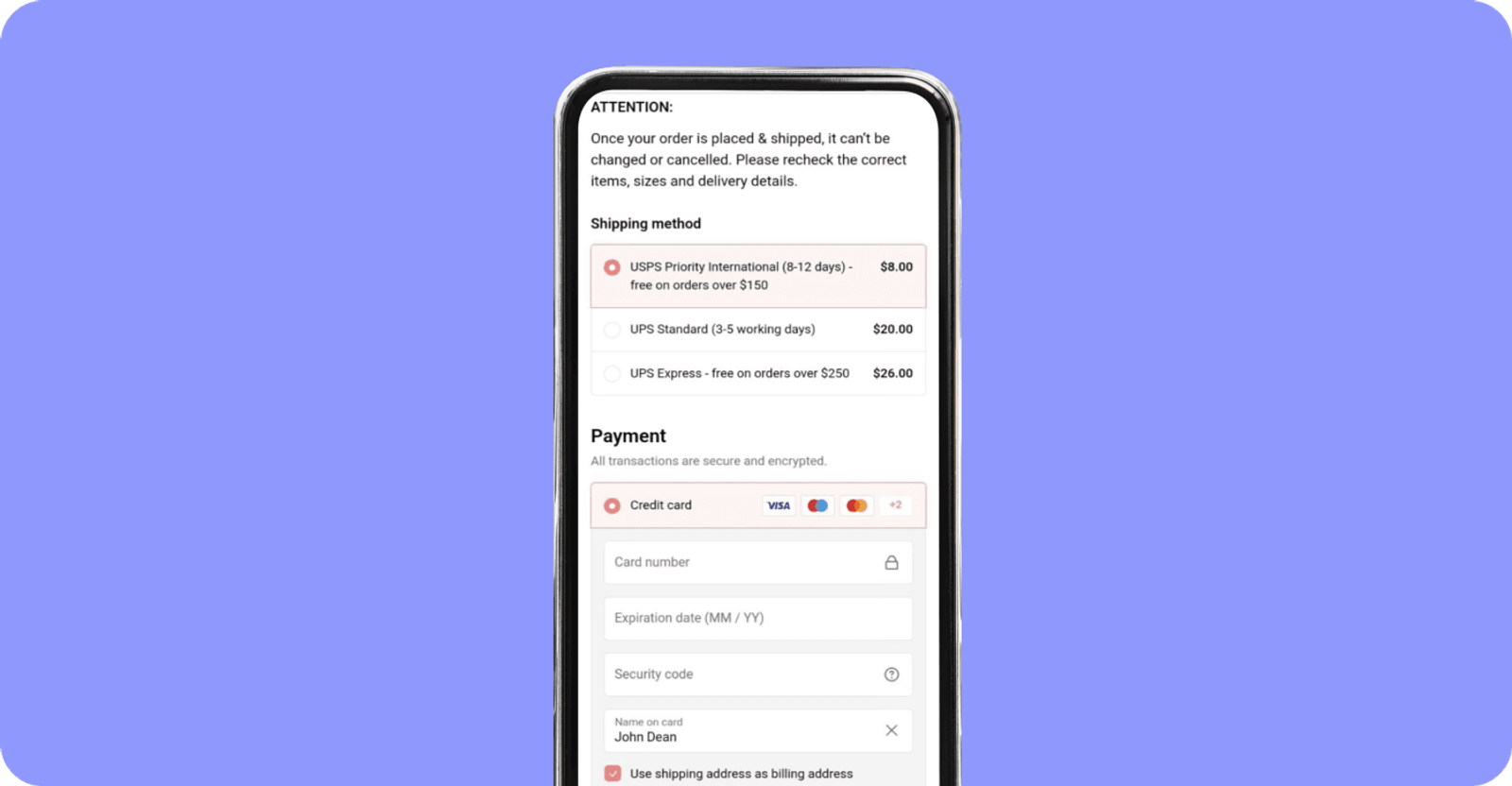 Recheck information before placing the order