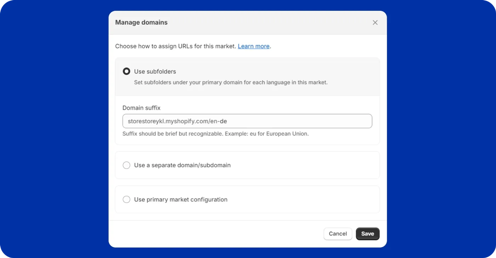 Shopify international domain