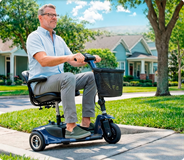 Man riding a mobility scooter