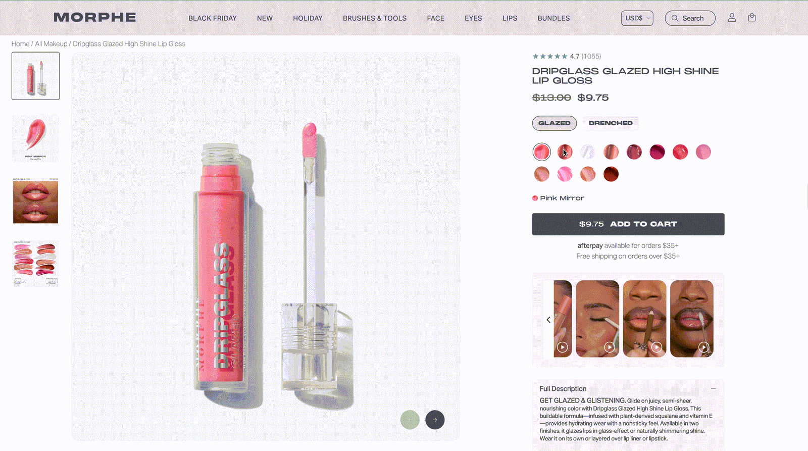 Videos showcasing Morphe's lip gloss on PDP
