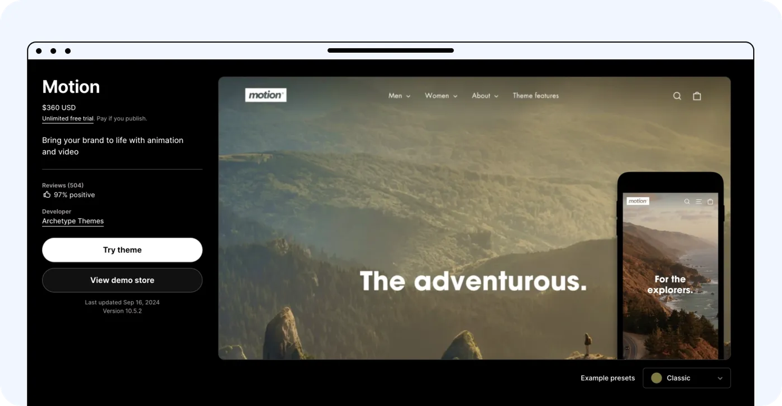 Motion Shopify clothing theme