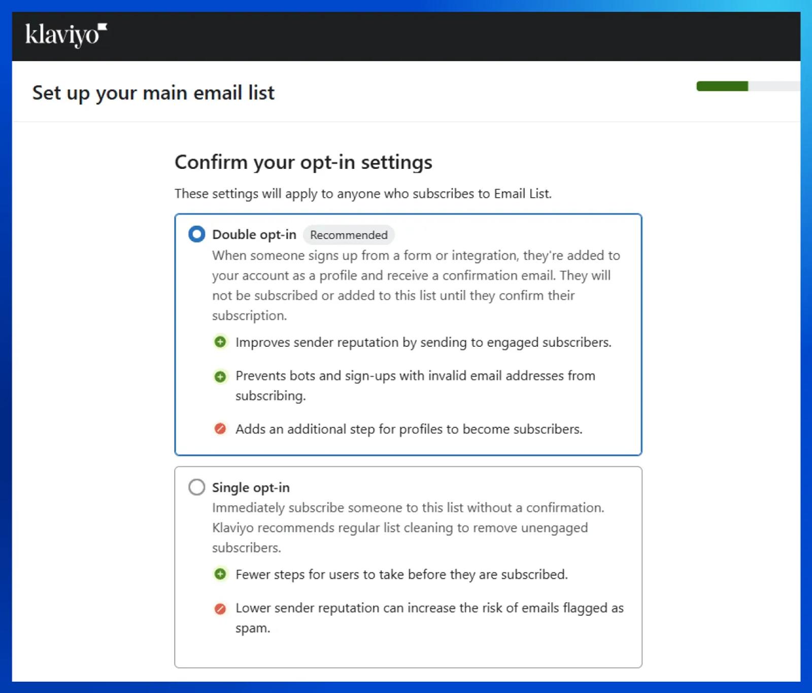 Opt-in settings