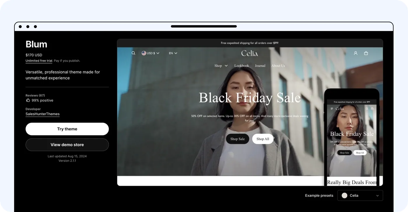 Blum Shopify clothing theme
