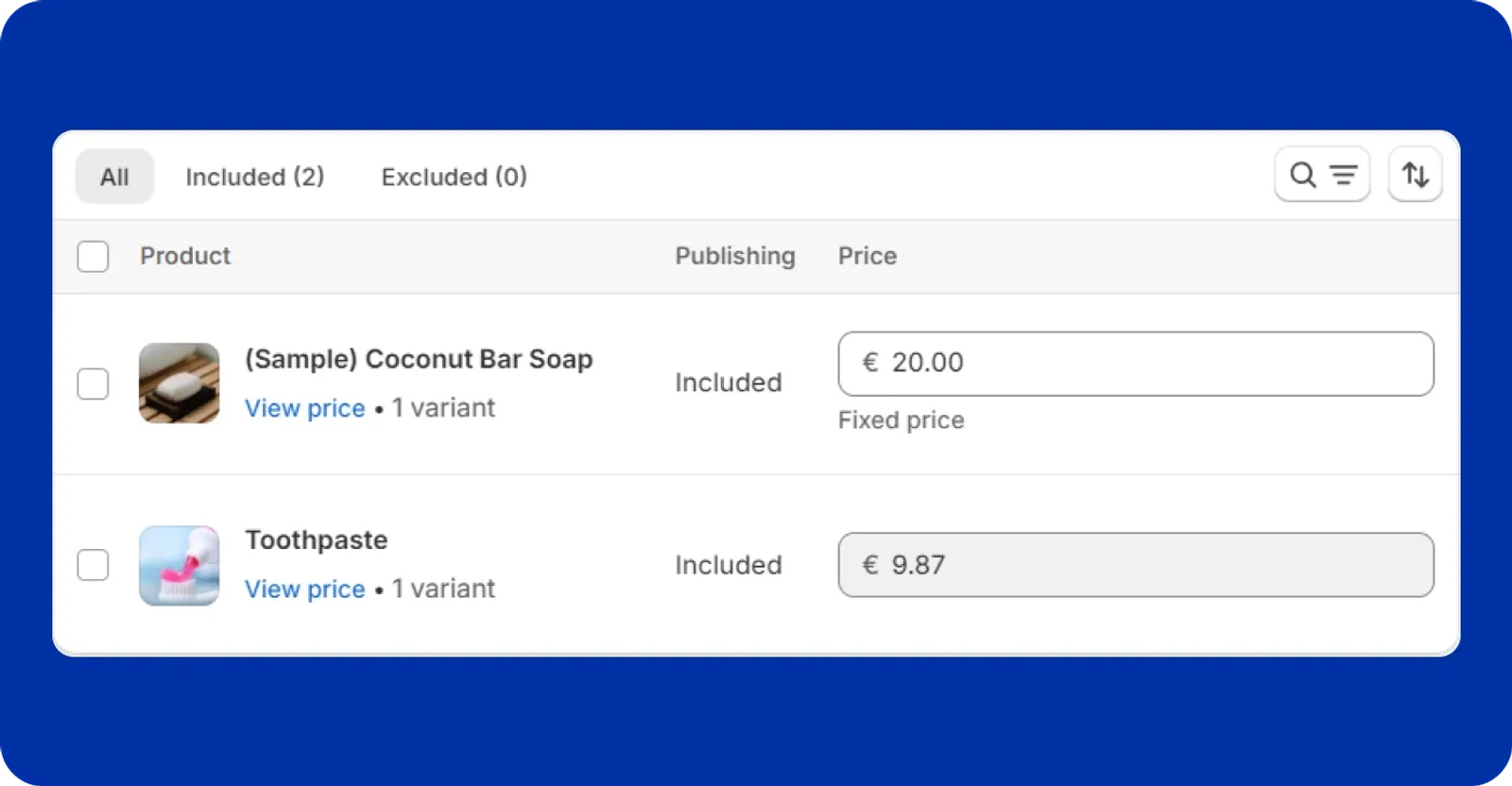 Shopify fixed prices