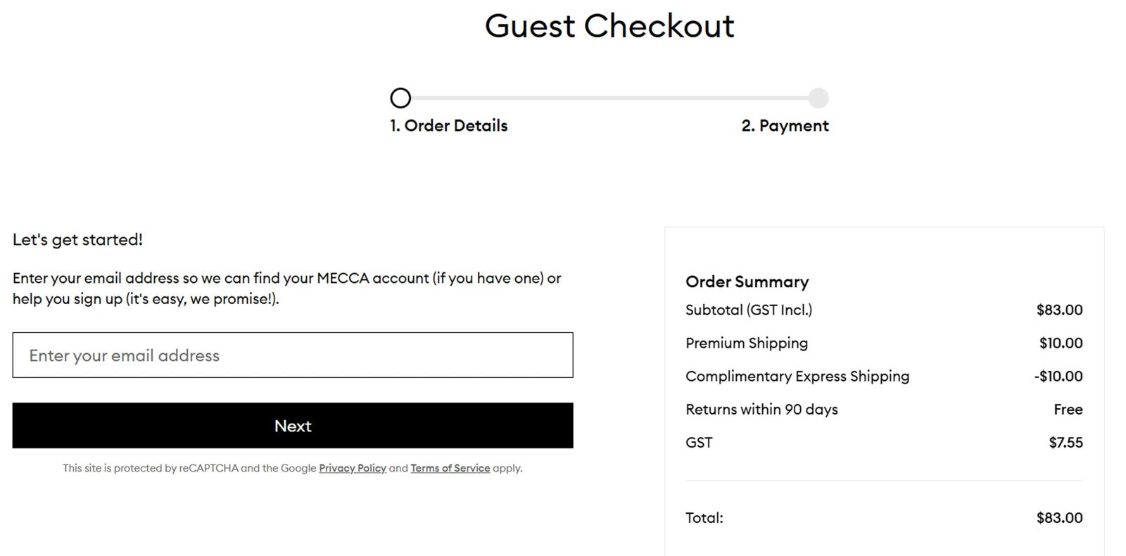 Custom guest checkout with transparent pricing and return guarantee