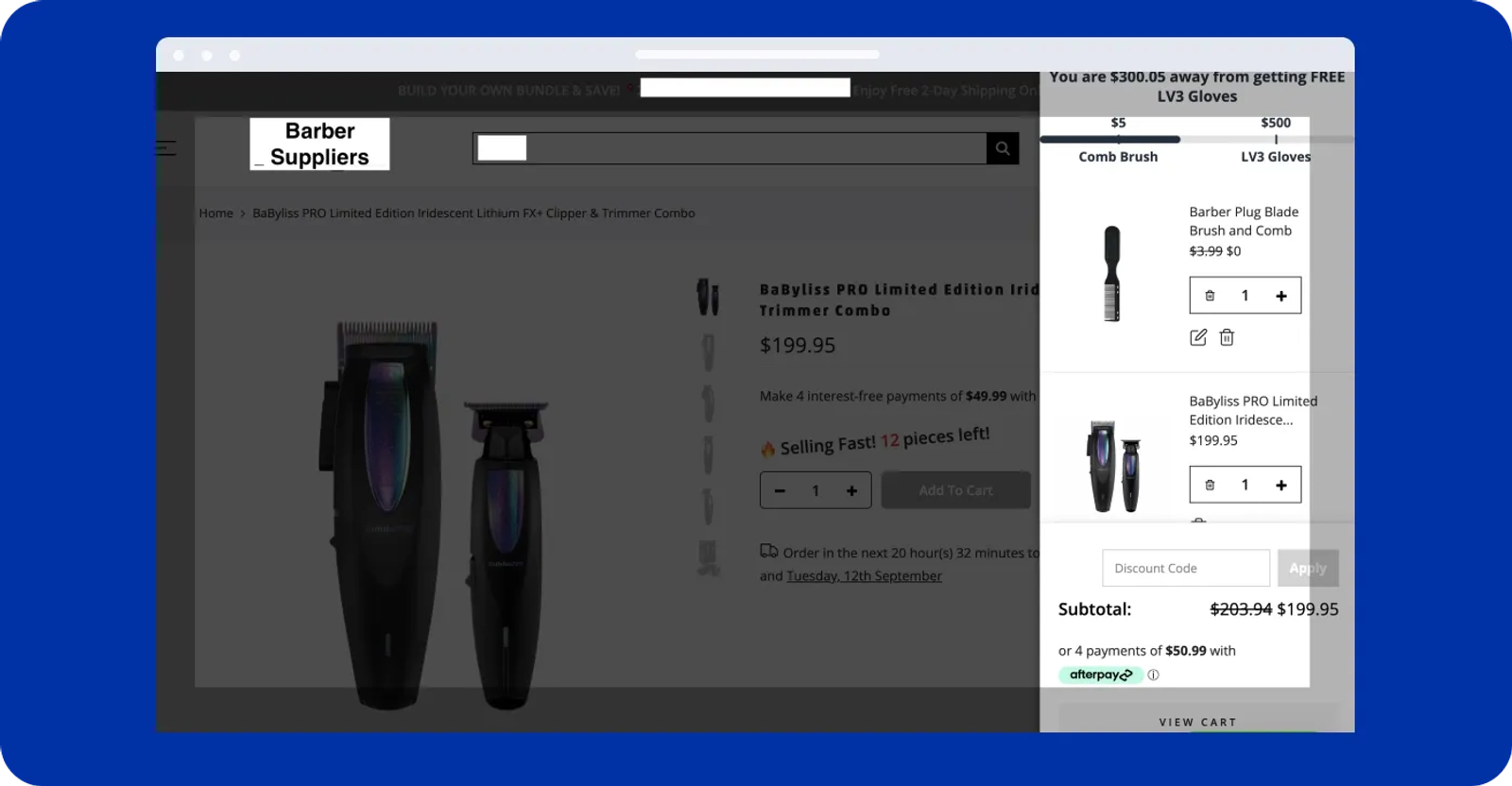 Afterpay in the dynamic Shopify cart